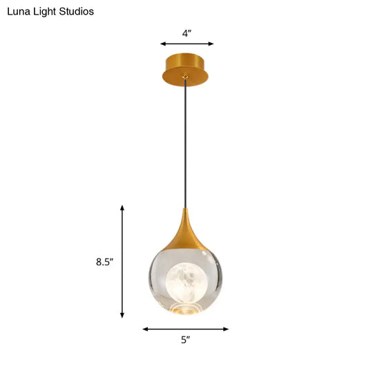 Minimalist Crystal Glass Led Gold Pendant Light - Orb/Teardrop/Arc Shape