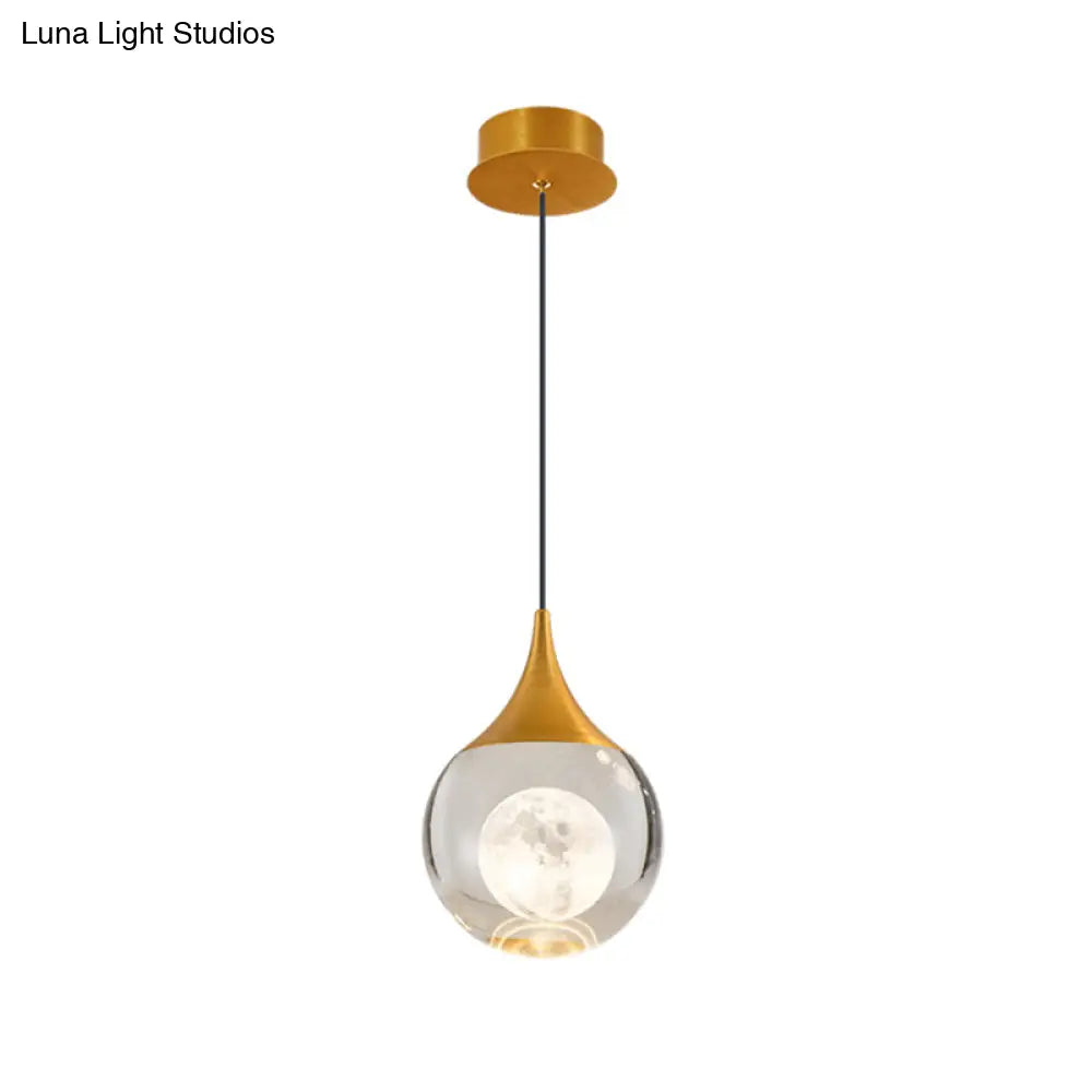 Minimalist Crystal Glass Led Gold Pendant Light - Orb/Teardrop/Arc Shape