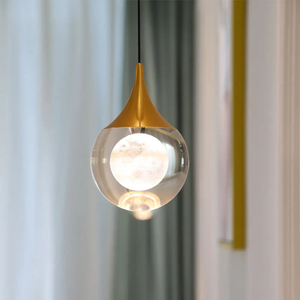 Minimalist Crystal Glass Led Gold Pendant Light - Orb/Teardrop/Arc Shape / D