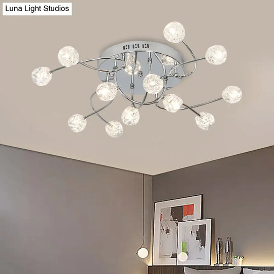 Minimalist Crystal Globe Semi Flush Ceiling Lamp In Chrome - 12/16/20-Bulb Close To Light For