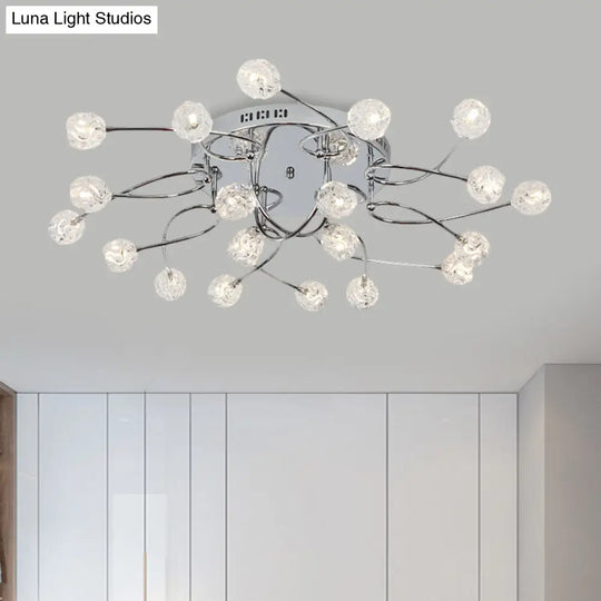 Minimalist Crystal Globe Semi Flush Ceiling Lamp In Chrome - 12/16/20-Bulb Close To Light For