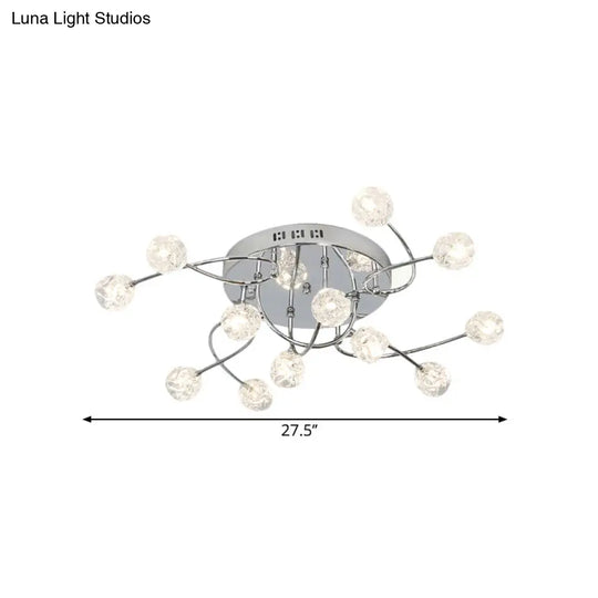 Minimalist Crystal Globe Semi Flush Ceiling Lamp In Chrome - 12/16/20-Bulb Close To Light For