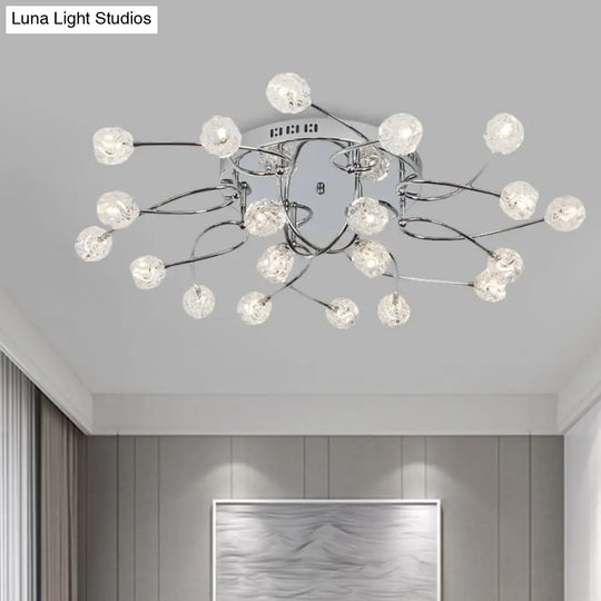 Minimalist Crystal Globe Semi Flush Ceiling Lamp In Chrome - 12/16/20-Bulb Close To Light For