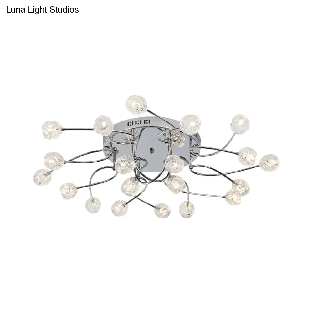 Minimalist Crystal Globe Semi Flush Ceiling Lamp In Chrome - 12/16/20-Bulb Close To Light For