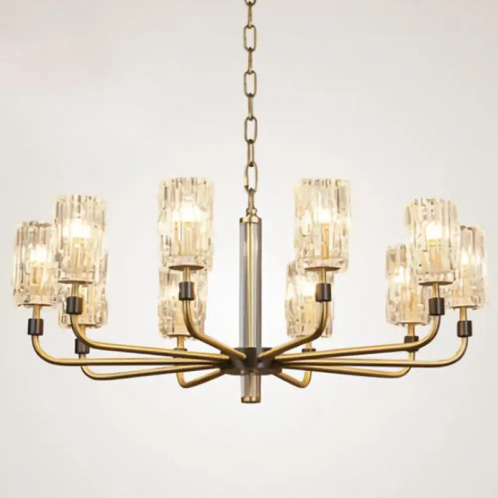 Minimalist Crystal Gold Pendant Light With Cylinder Shade - Prismatic Chandelier Lighting 10 /