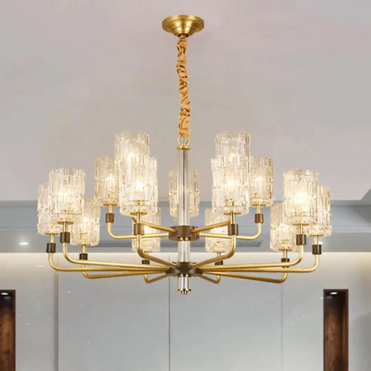 Minimalist Crystal Gold Pendant Light With Cylinder Shade - Prismatic Chandelier Lighting 15 /