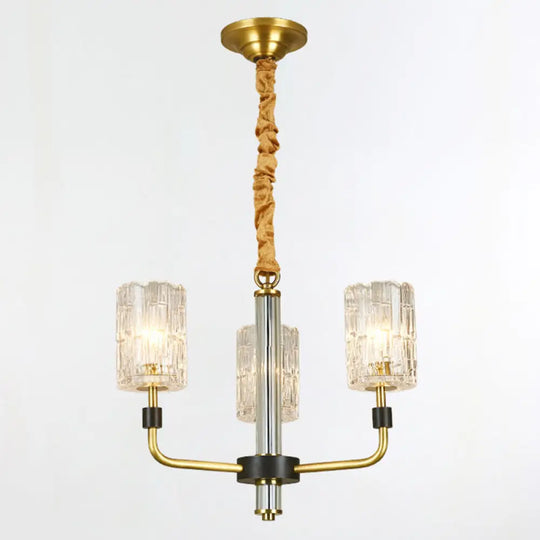 Minimalist Crystal Gold Pendant Light With Cylinder Shade - Prismatic Chandelier Lighting 3 /