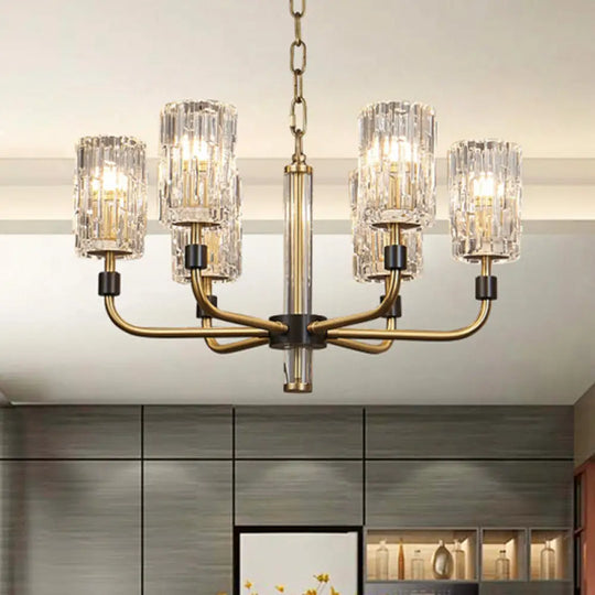 Minimalist Crystal Gold Pendant Light With Cylinder Shade - Prismatic Chandelier Lighting 6 /