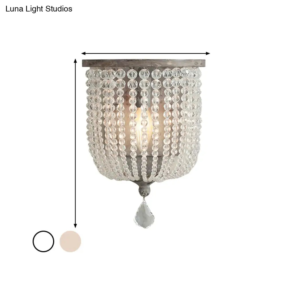 Minimalist Crystal Half-Basket Wall Sconce In White Or Grey With 1 Light