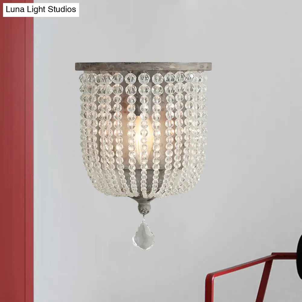 Minimalist Crystal Half-Basket Wall Sconce In White Or Grey With 1 Light