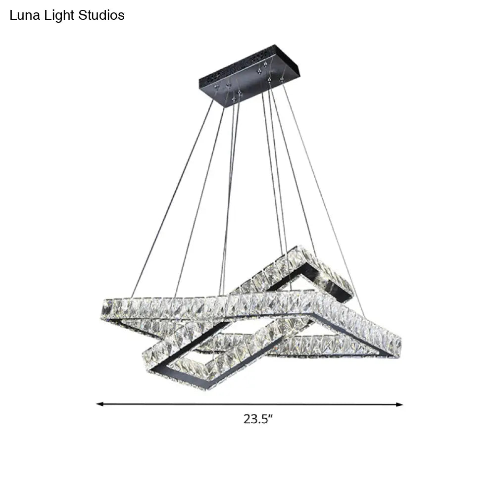 Minimalist Crystal Led Black Rectangle Chandelier Pendant Light For Dining Room