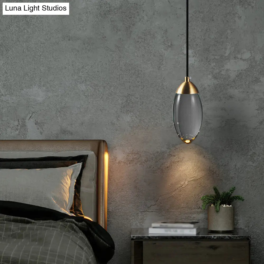 Brass Oval Mini Suspension Crystal Led Pendant Light For Minimalist Bedroom Ceiling
