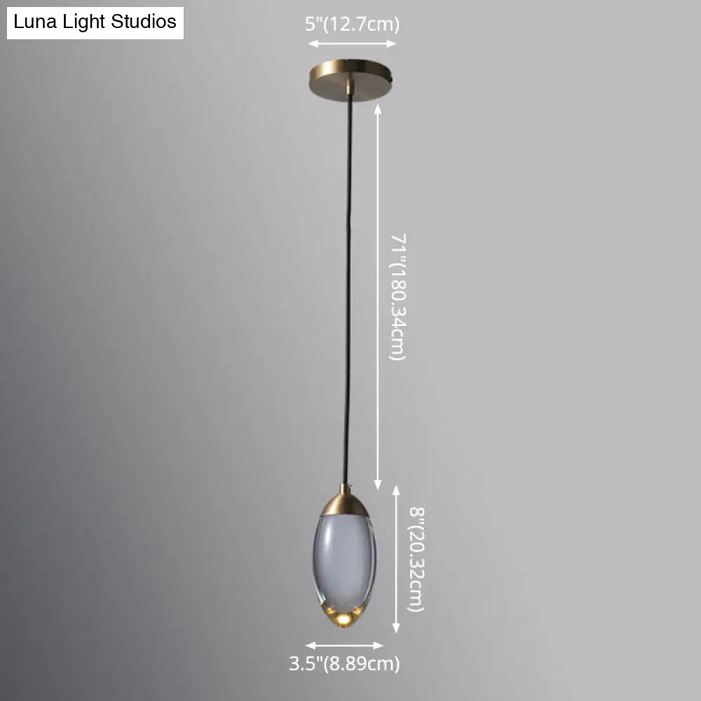 Brass Oval Mini Suspension Crystal Led Pendant Light For Minimalist Bedroom Ceiling