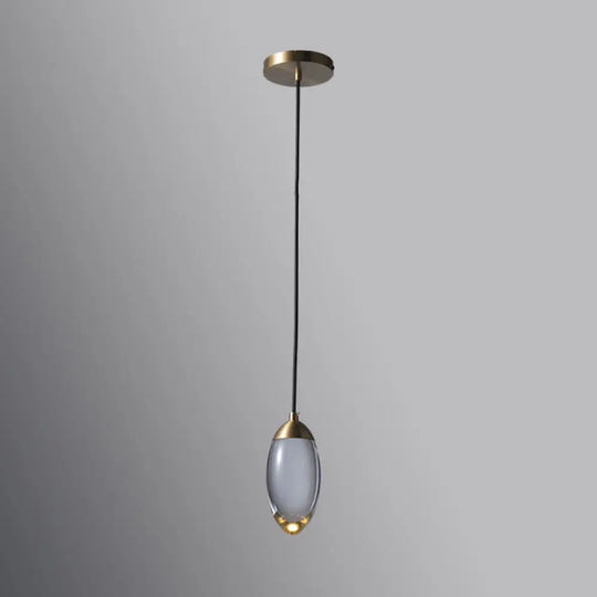 Minimalist Crystal Led Brass Ceiling Pendant - Oval Mini Suspension Lighting For Bedroom