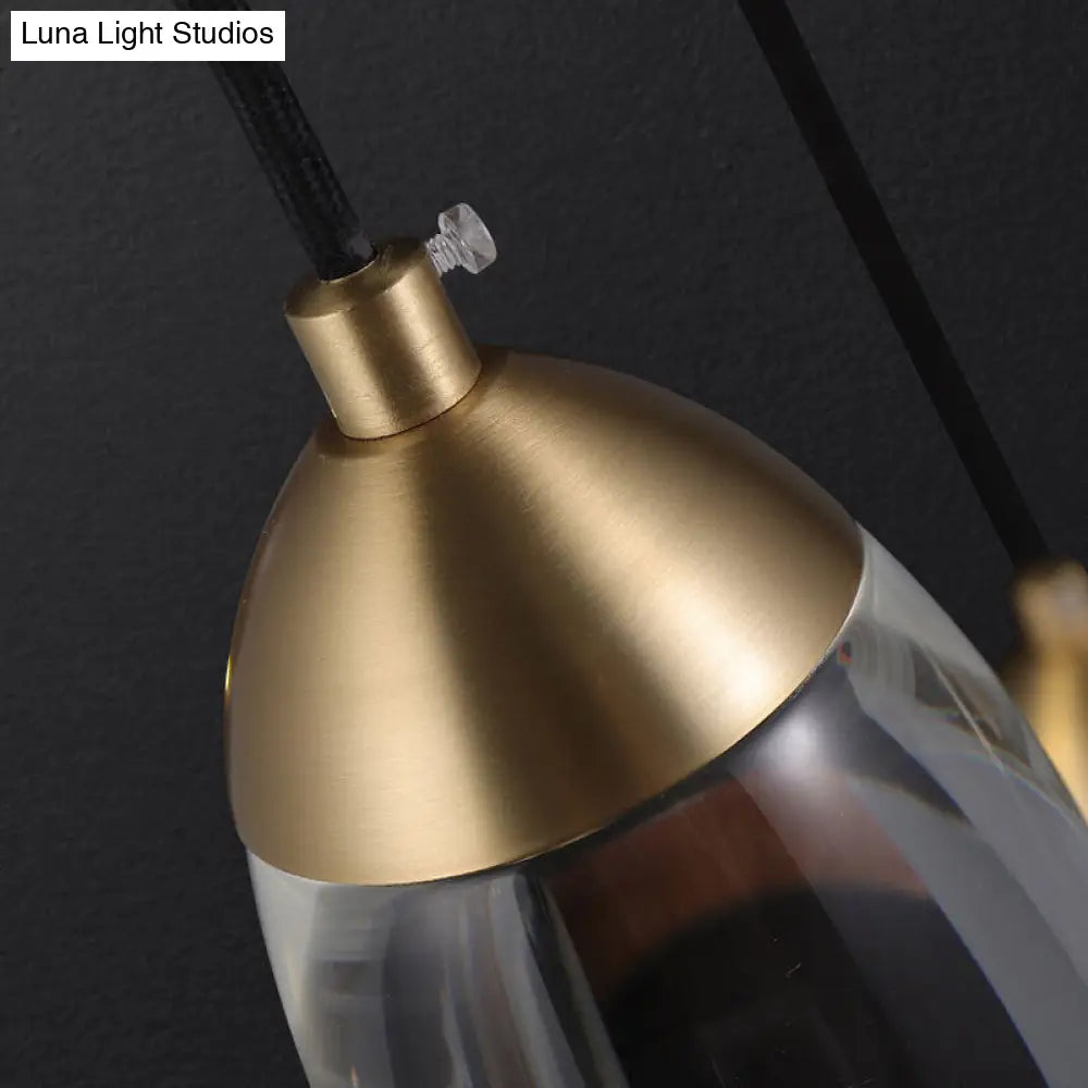 Brass Oval Mini Suspension Crystal Led Pendant Light For Minimalist Bedroom Ceiling