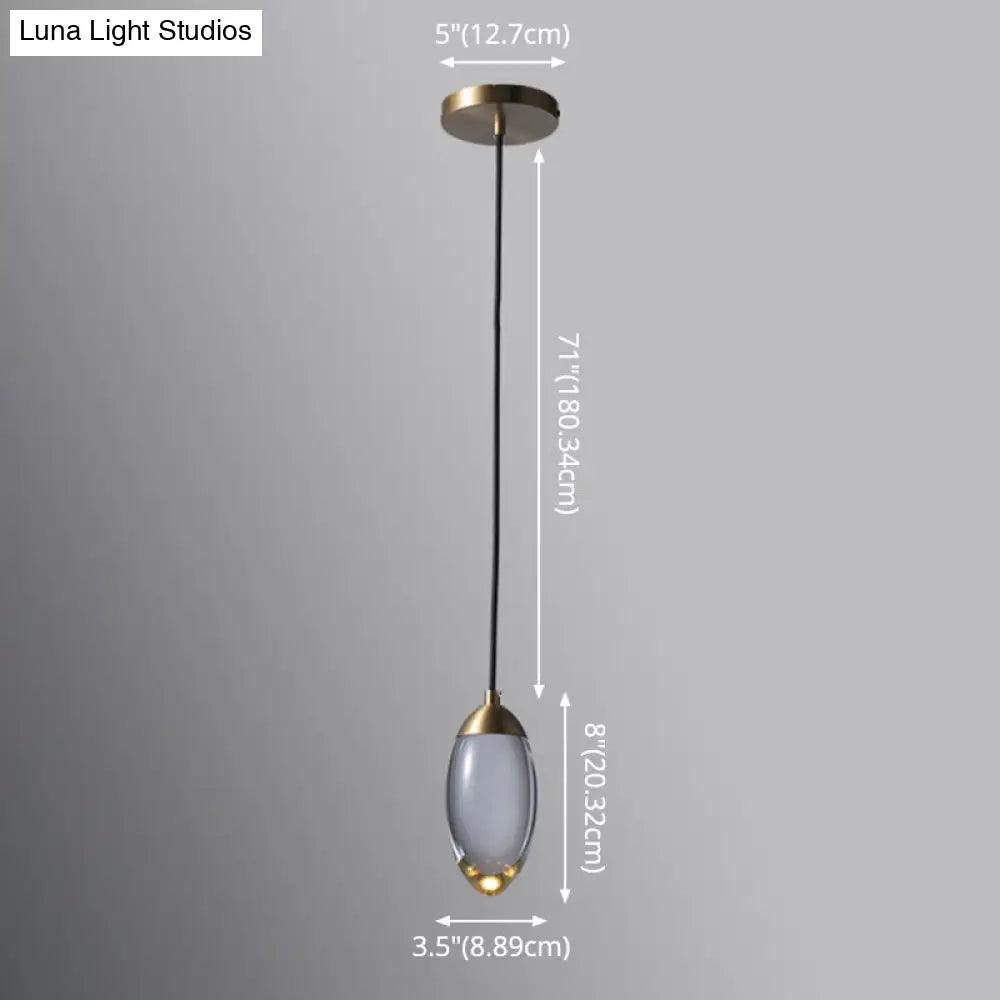 Minimalist Crystal Led Brass Ceiling Pendant - Oval Mini Suspension Lighting For Bedroom