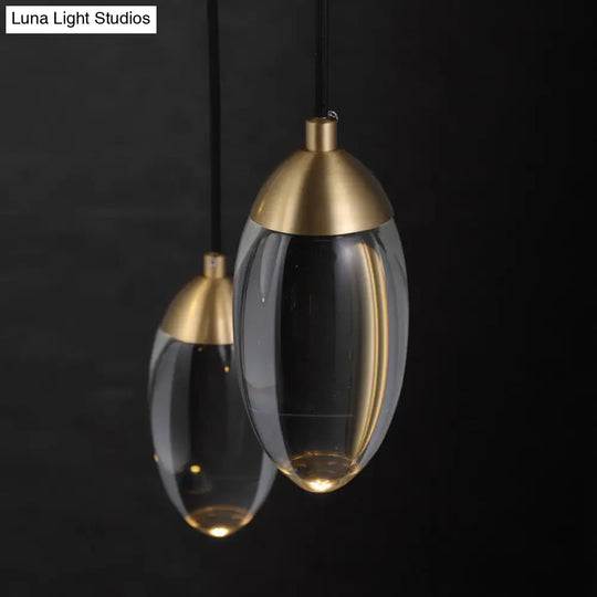 Minimalist Crystal Led Brass Ceiling Pendant - Oval Mini Suspension Lighting For Bedroom