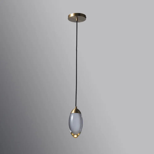 Minimalist Crystal Led Brass Ceiling Pendant - Oval Mini Suspension Lighting For Bedroom