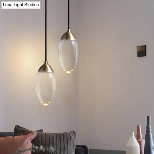 Minimalist Crystal Led Brass Ceiling Pendant - Oval Mini Suspension Lighting For Bedroom