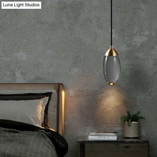 Minimalist Crystal Led Brass Ceiling Pendant - Oval Mini Suspension Lighting For Bedroom