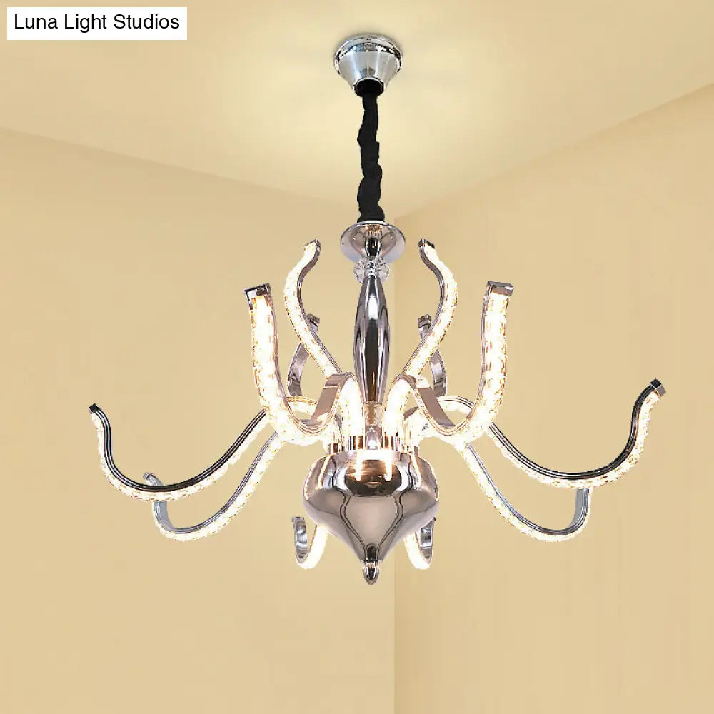 Minimalist Crystal Led Chandelier - Warm/White Light Chrome Pendant Ceiling Fixture