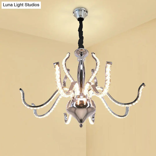 Minimalist Crystal Led Chandelier - Warm/White Light Chrome Pendant Ceiling Fixture