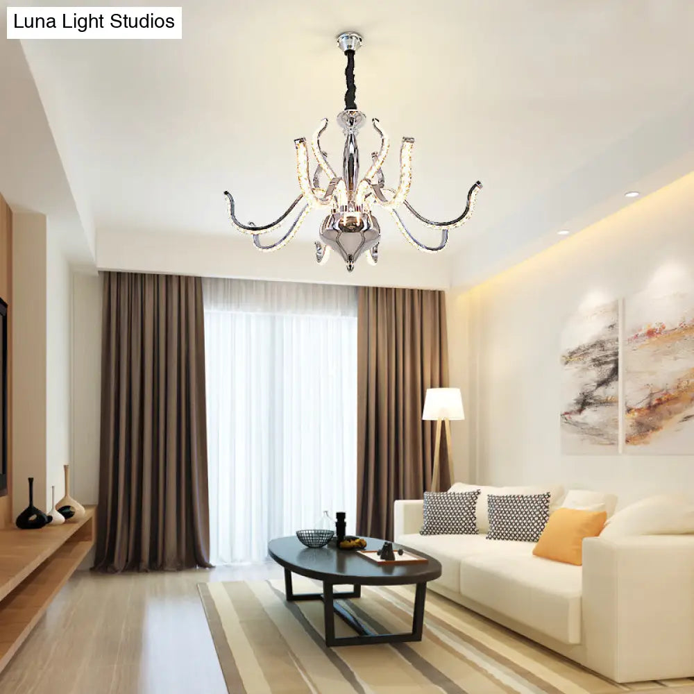 Minimalist Crystal Led Chandelier - Warm/White Light Chrome Pendant Ceiling Fixture