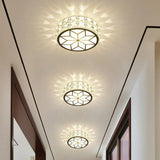 Minimalist Crystal Led Drum Flush Mount Light Fixture For Entryway