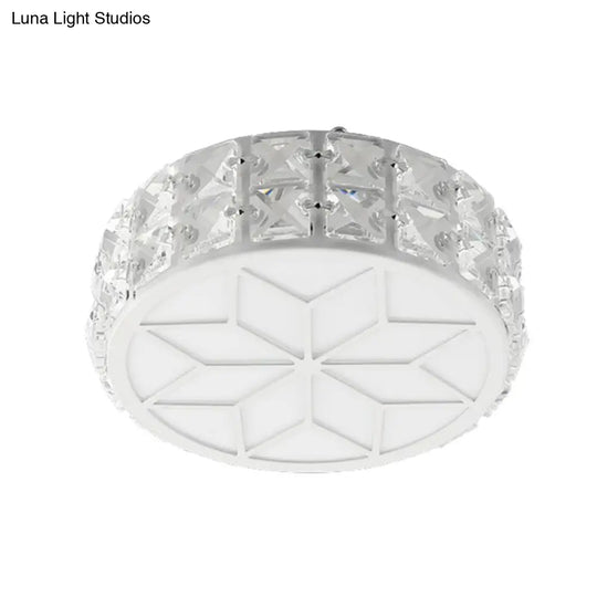 Minimalist Crystal Led Drum Flush Mount Light Fixture For Entryway