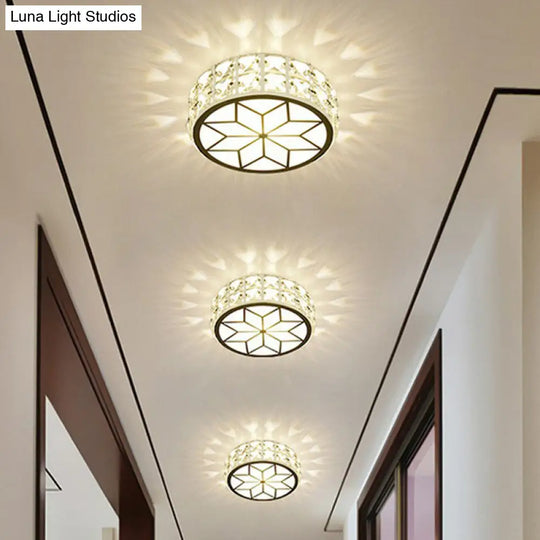 Minimalist Crystal Led Drum Flush Mount Light Fixture For Entryway