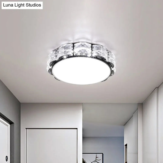 Minimalist Crystal Led Flush Lamp In Black/White