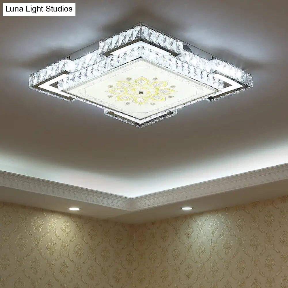 Minimalist Crystal Led Flush Mount Ceiling Fixture In Chrome
Or
Faceted Chrome