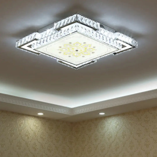 Minimalist Crystal Led Flush Mount Ceiling Fixture In Chrome’ Or ’Faceted Chrome