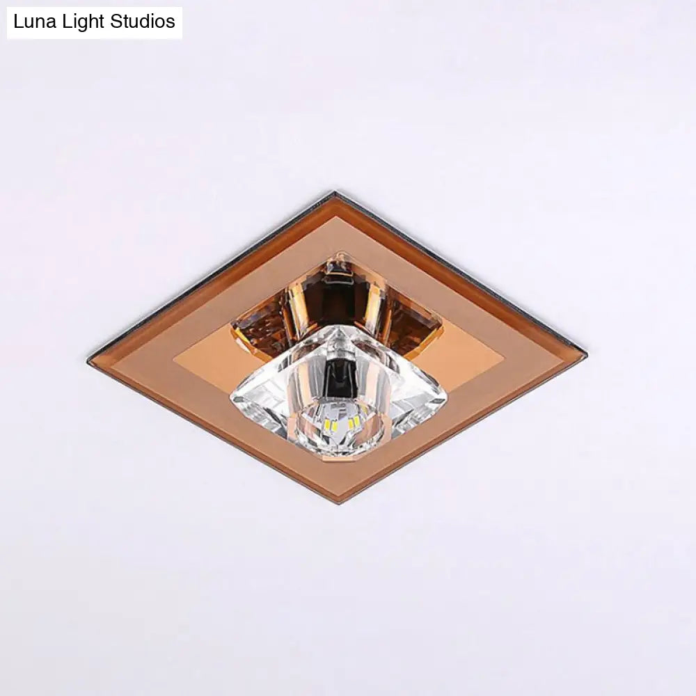 Minimalist Crystal Led Flush Mount Ceiling Lamp - Square Shape With Tan/Black Finish Warm/White