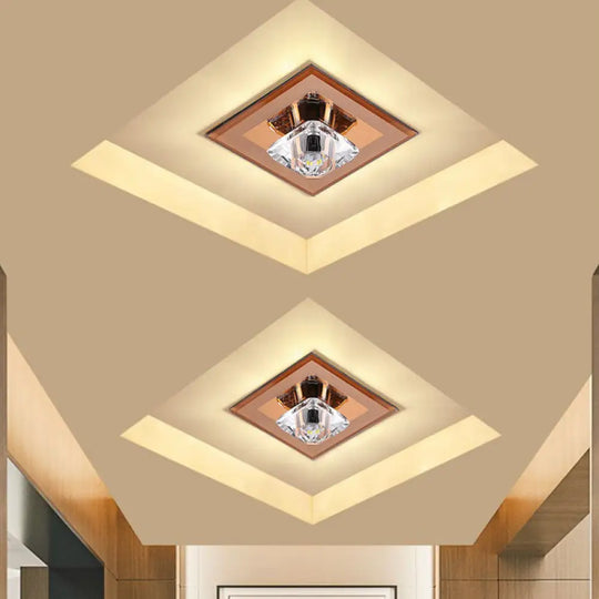 Minimalist Crystal Led Flush Mount Ceiling Lamp - Square Shape With Tan/Black Finish Warm/White
