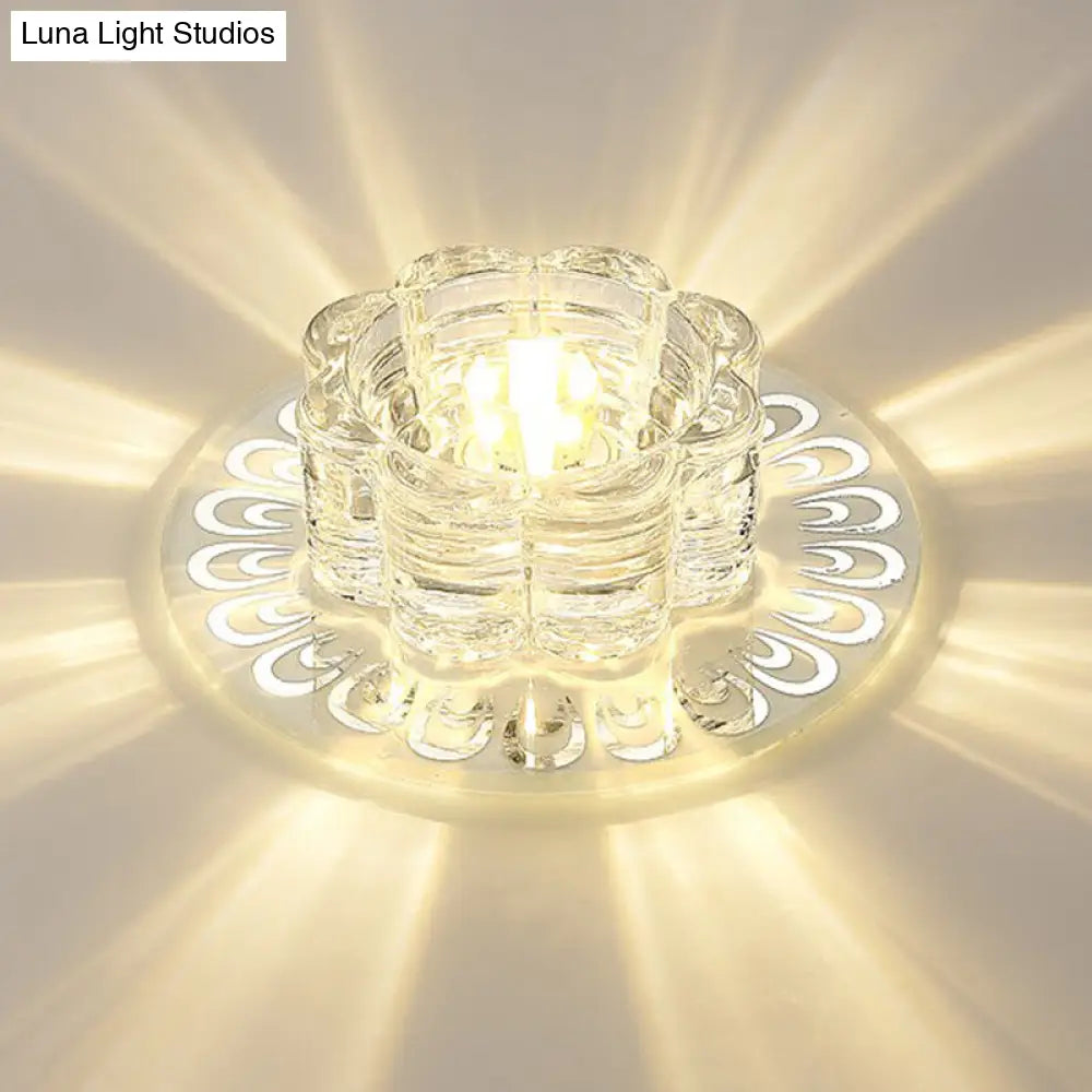 Minimalist Crystal Led Flush Mount Fixture For Hallway – Clear Flower Lighting