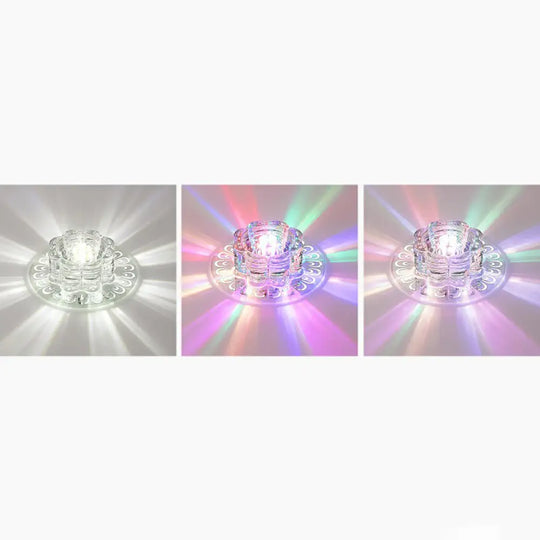 Minimalist Crystal Led Flush Mount Fixture For Hallway – Clear Flower Lighting / 5.5’ Rgb And