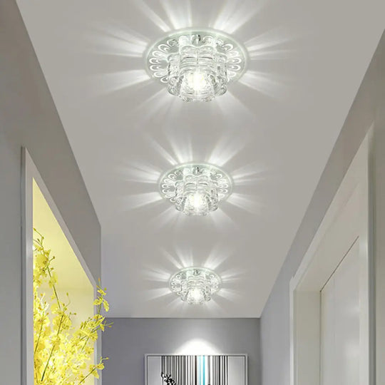 Minimalist Crystal Led Flush Mount Fixture For Hallway – Clear Flower Lighting / 5.5’ White