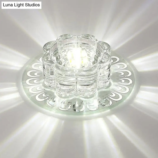 Minimalist Crystal Led Flush Mount Fixture For Hallway Clear Flower Lighting