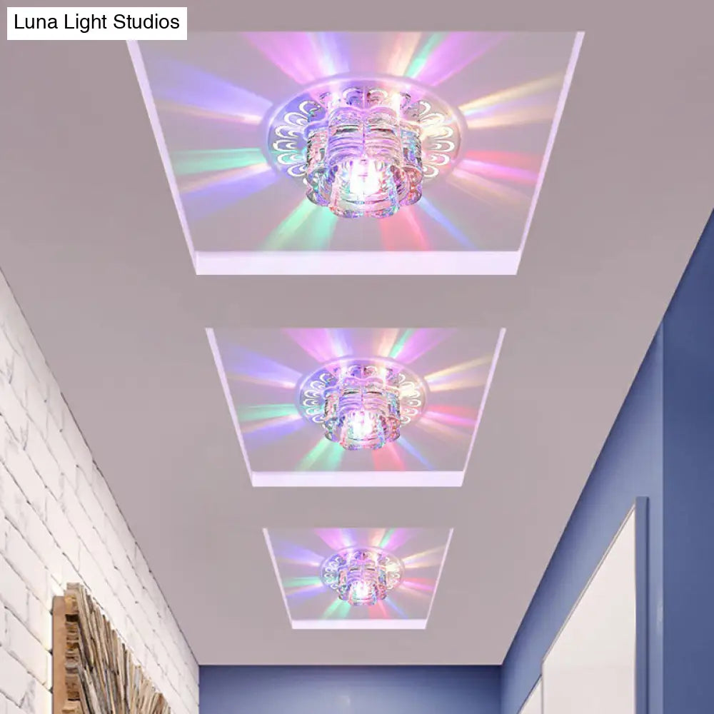 Minimalist Crystal Led Flush Mount Fixture For Hallway – Clear Flower Lighting