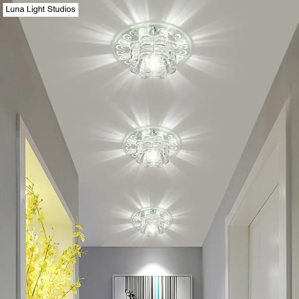 Minimalist Crystal Led Flush Mount Fixture For Hallway Clear Flower Lighting / 5.5 White