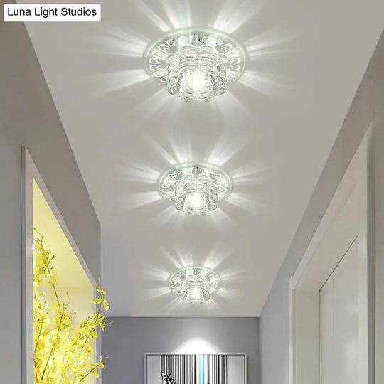 Minimalist Crystal Led Flush Mount Fixture For Hallway Clear Flower Lighting / 5.5 White