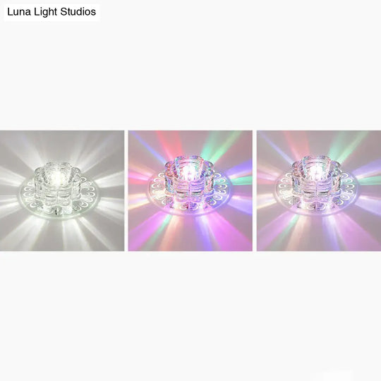 Minimalist Crystal Led Flush Mount Fixture For Hallway Clear Flower Lighting / 5.5 Rgb And White