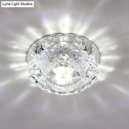 Minimalist Crystal Led Flush Mount Fixture With Clear Floral Shade- Perfect For Foyer Lighting / 3W