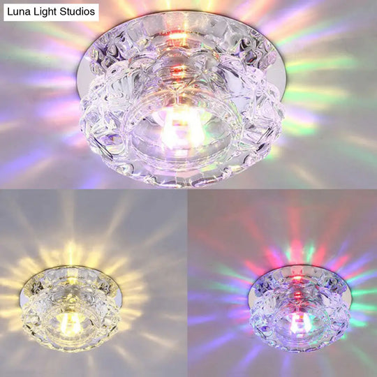 Minimalist Crystal Led Flush Mount Fixture With Clear Floral Shade- Perfect For Foyer Lighting / 3W