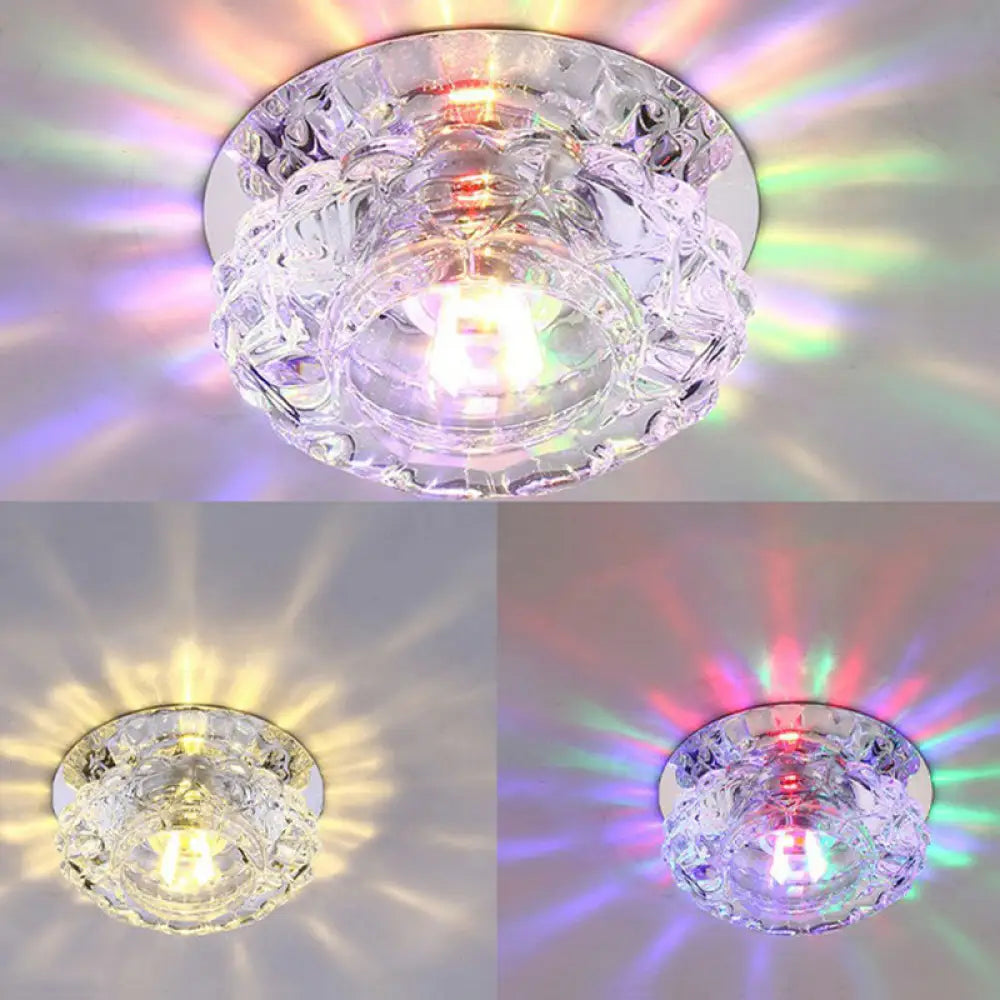 Minimalist Crystal Led Flush Mount Fixture With Clear Floral Shade - Perfect For Foyer Lighting /