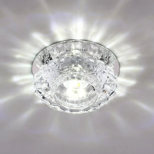 Minimalist Crystal Led Flush Mount Fixture With Clear Floral Shade - Perfect For Foyer Lighting /