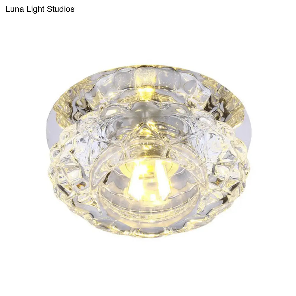 Minimalist Crystal Led Flush Mount Fixture With Clear Floral Shade - Perfect For Foyer Lighting