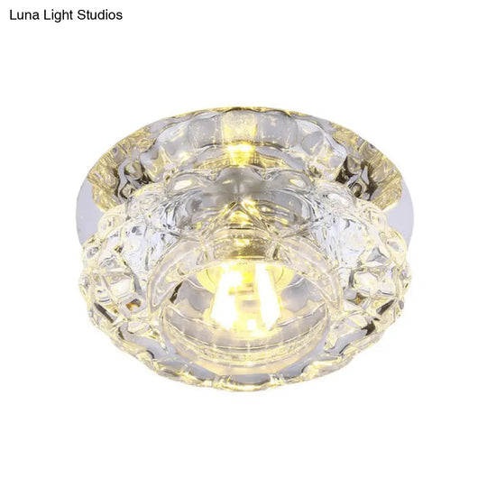 Minimalist Crystal Led Flush Mount Fixture With Clear Floral Shade - Perfect For Foyer Lighting