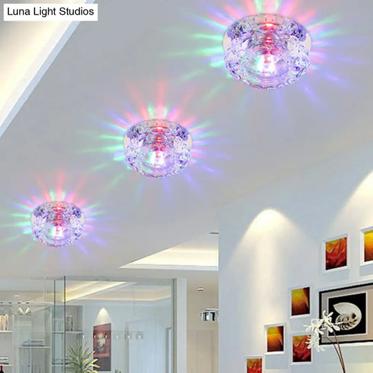 Minimalist Crystal Led Flush Mount Fixture With Clear Floral Shade- Perfect For Foyer Lighting / 3W